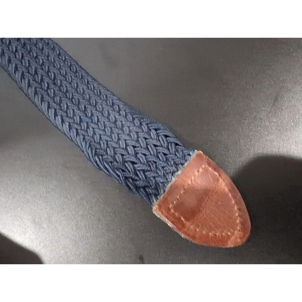 TOMMY BAHAMA MEN'S STRETCH CASUAL BELT L/XL (38-42) NAVY BLUE/LEATHER  EUC